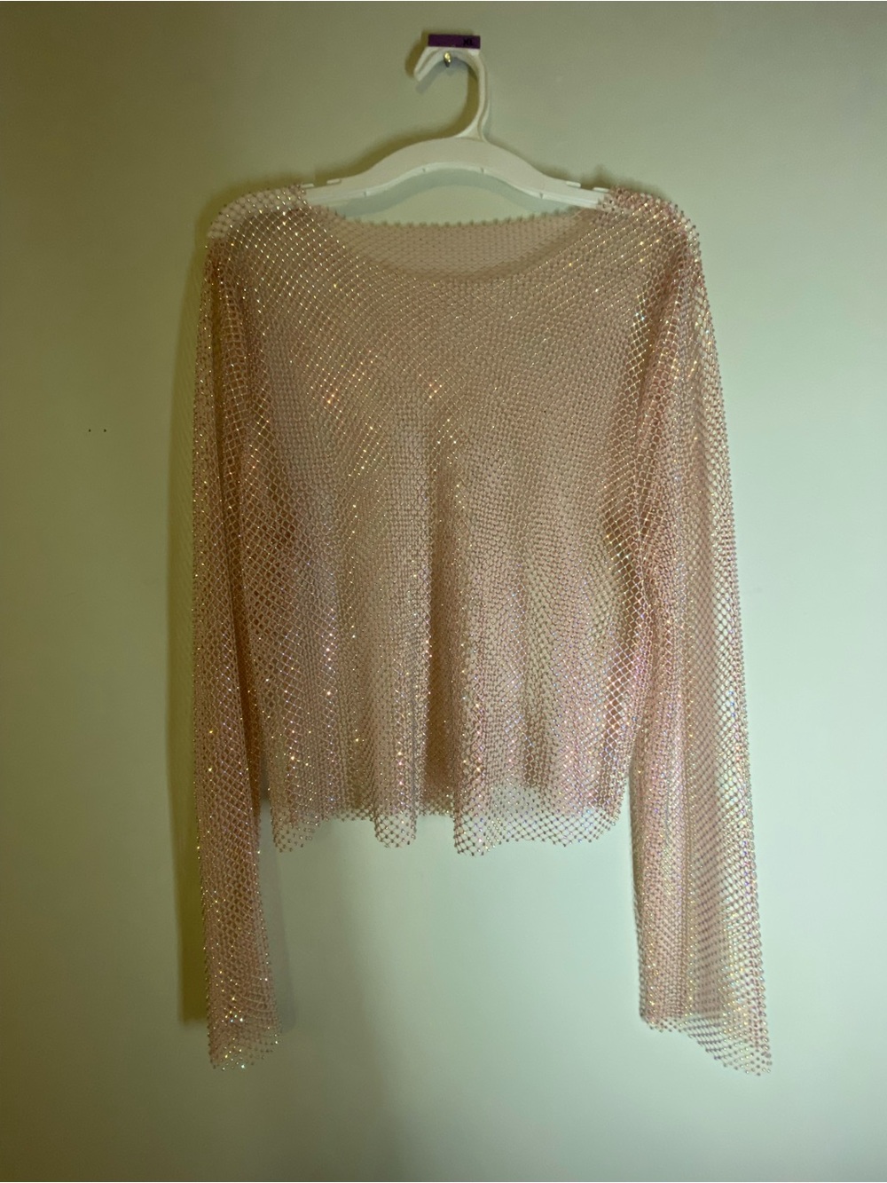 Sheer Sparkle Long-Sleeve Top - Pink